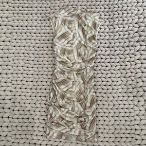 Fashion Nova Neutral Marble Ruched Midi Dress in Beige and Cream